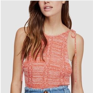 NEW Free People Orange Cropped Knit Shoulder Tie Tank Size XS